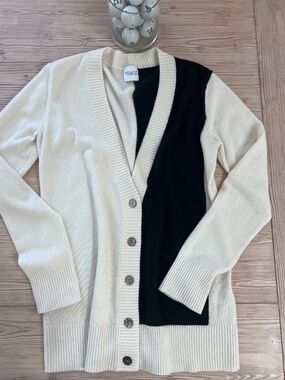Madeleine Thompson 100% Cashmere Colorblock Cardigan Black Cream Size Small